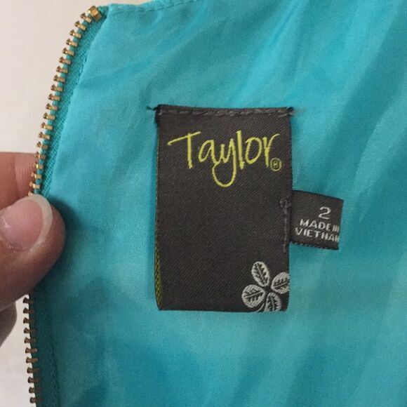 Taylor Womens Dress Size 2 Pleated A Line Turquoise Tan With Floral Dress - Picture 4 of 6
